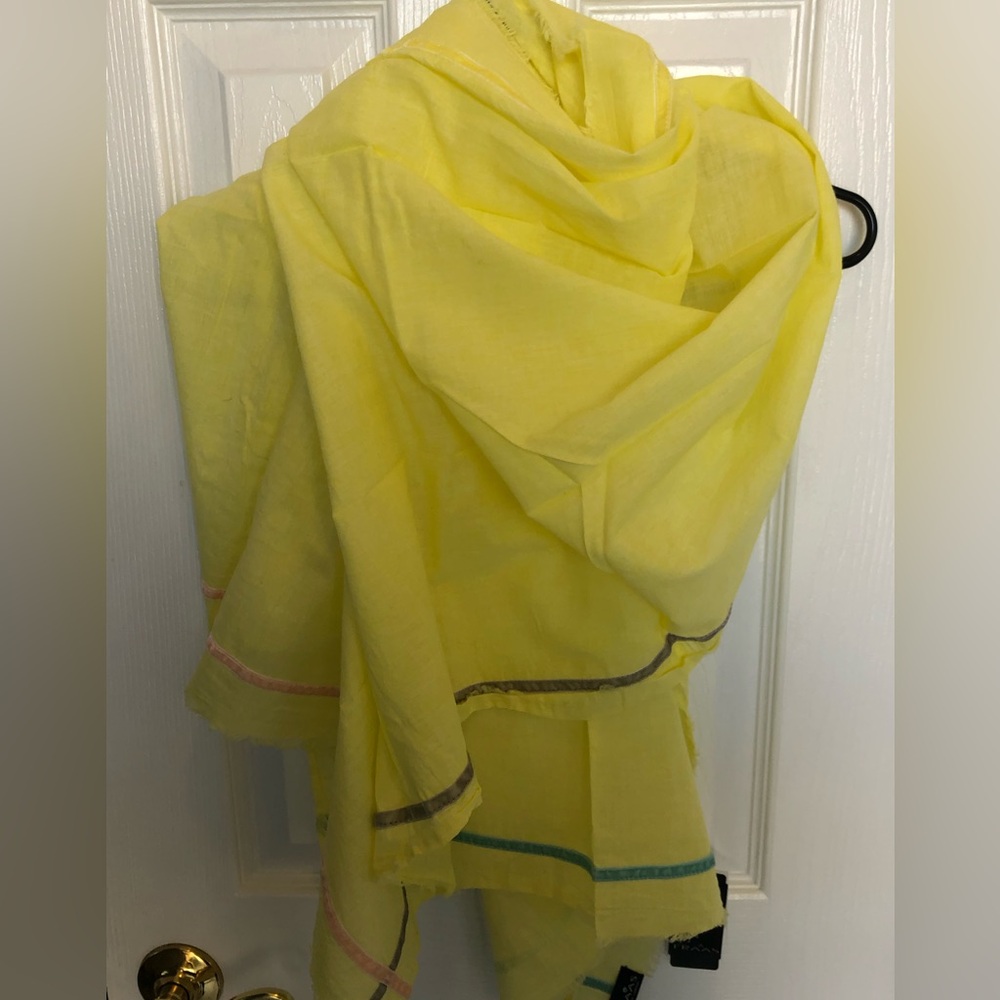 Bright Yellow Scarf with Multicolor Stripes